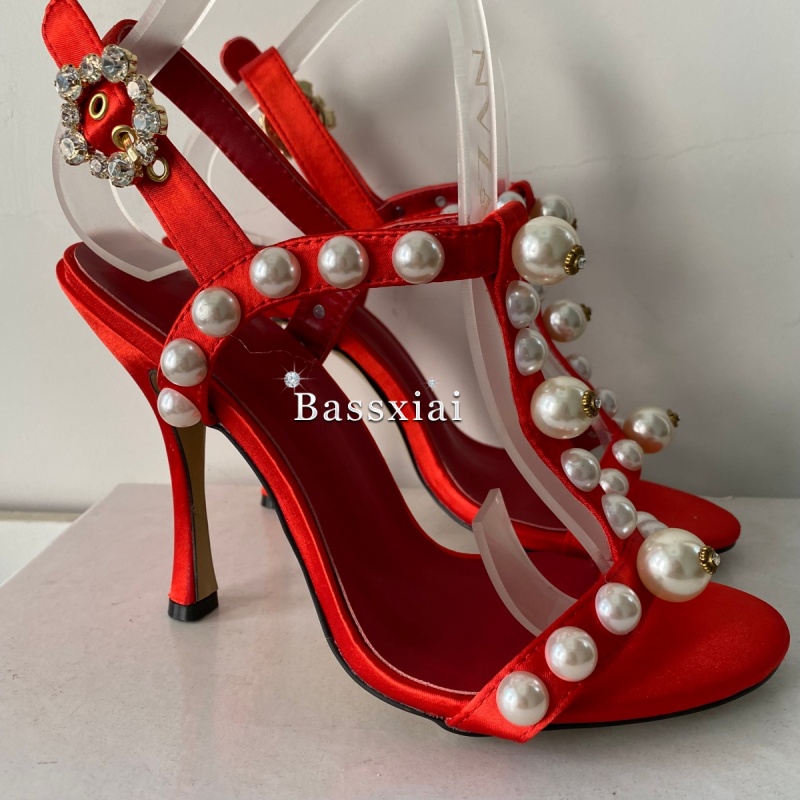 Pearl Bead Decor T-Strap Stile - Sandal Strappy Heeled recension och pris