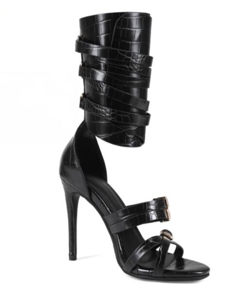 Sexy Black Leather Open Toe Cr - Sandal Strappy Heeled recension och pris