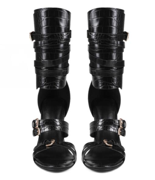 Sexy Black Leather Open Toe Cr - Sandal Strappy Heeled recension och pris